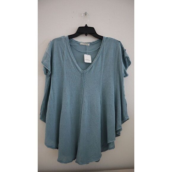 Free People x We The Free Women's Sz S Ocean Day Blue Sammie Pleated Top $58+ - Picture 3 of 9